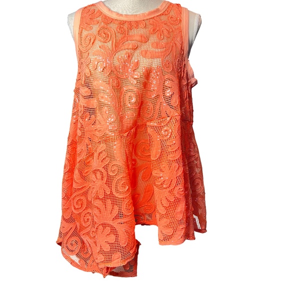 # A114  FT INC Y2K  Peach  Lace  Mesh  Peplum Top Festival Boho NWT Size  M - Picture 1 of 10